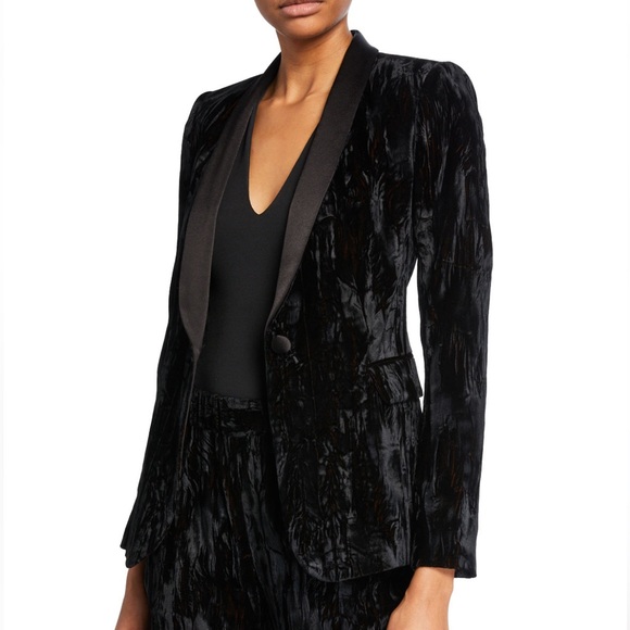 NEW Alice + Olivia Macey Crushed Velvet Blazer Black Size 10 - Picture 2 of 8